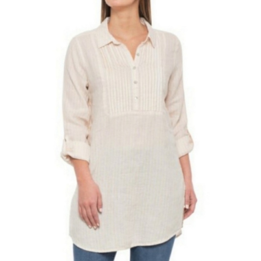 Cynthia Rowley Linen Striped Tunic Blouse